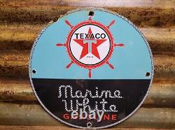 Vintage 1961 Texaco Porcelain Sign Old Marine White Boat Lake Marina Gas Station