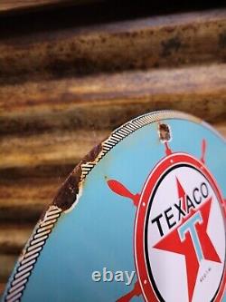 Vintage 1961 Texaco Porcelain Sign Old Marine White Boat Lake Marina Gas Station