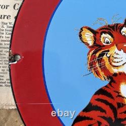 Vintage 1962 Esso Gas Put A Tiger In Your Tank 12 Inch Porcelain Enamel Sign