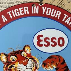 Vintage 1962 Esso Gas Put A Tiger In Your Tank 12 Inch Porcelain Enamel Sign