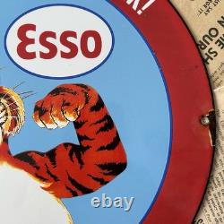 Vintage 1962 Esso Gas Put A Tiger In Your Tank 12 Inch Porcelain Enamel Sign