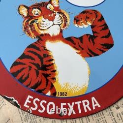 Vintage 1962 Esso Gas Put A Tiger In Your Tank 12 Inch Porcelain Enamel Sign