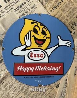 Vintage 1962 Esso Gasoline Happy Motoring 12 Inch Porcelain Enamel Sign