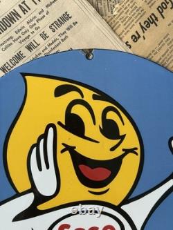 Vintage 1962 Esso Gasoline Happy Motoring 12 Inch Porcelain Enamel Sign