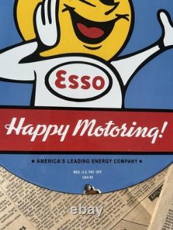 Vintage 1962 Esso Gasoline Happy Motoring 12 Inch Porcelain Enamel Sign