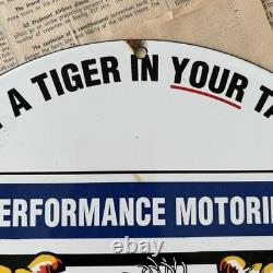 Vintage 1962 Esso Tiger Performance Motoring 12 Inch Porcelain Enamel Sign