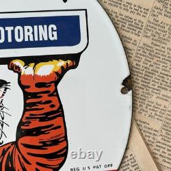 Vintage 1962 Esso Tiger Performance Motoring 12 Inch Porcelain Enamel Sign