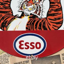 Vintage 1962 Esso Tiger Performance Motoring 12 Inch Porcelain Enamel Sign