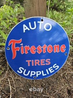 Vintage 1962 Firestone Tires Porcelain Gas Oil Auto Car Tire Service Sign 12