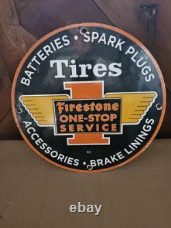 Vintage 1962 Firestone Tires Porcelain Gas Oil Auto Car Tire Service Sign 12