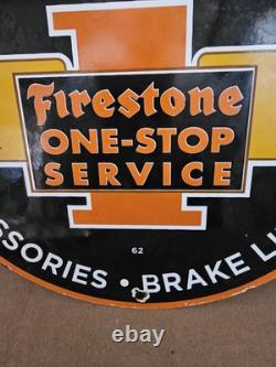 Vintage 1962 Firestone Tires Porcelain Gas Oil Auto Car Tire Service Sign 12