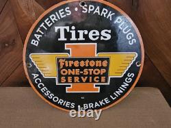 Vintage 1962 Firestone Tires Porcelain Gas Oil Auto Car Tire Service Sign 12