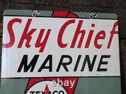 Vintage 1962 Texaco Sky Chief Marine Gasoline Porcelain Gas Station Sign, 18×12