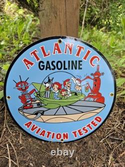 Vintage 1963 Dated Atlantic Gasoline Jetsons 12 Porcelain Sign Car Gas Oil