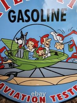 Vintage 1963 Dated Atlantic Gasoline Jetsons 12 Porcelain Sign Car Gas Oil