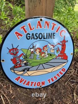 Vintage 1963 Dated Atlantic Gasoline Jetsons 12 Porcelain Sign Car Gas Oil