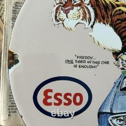 Vintage 1963 Esso Gasoline Oil Gas Station 12 Inch Porcelain Enamel Sign