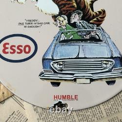 Vintage 1963 Esso Gasoline Oil Gas Station 12 Inch Porcelain Enamel Sign