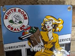 Vintage 1964 Wendy's White Rose Gasoline Porcelain Gas Sign Rte 66 16 X 10