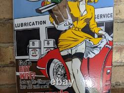 Vintage 1964 Wendy's White Rose Gasoline Porcelain Gas Sign Rte 66 16 X 10