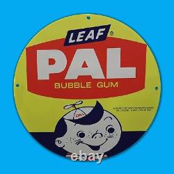 Vintage 1965 Leaf Pal Bubble Gum Gas Station Service Man Cave Oil Porcelain Sign