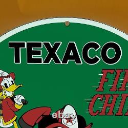 Vintage 1967 Dated Texaco Fire-chief Gasoline Gas Porcelain Sign Mickey Donald