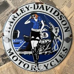 Vintage 1969 Harley Davidson Motorcycles 12 Inch Convex Porcelainenamel Sign