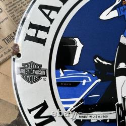 Vintage 1969 Harley Davidson Motorcycles 12 Inch Convex Porcelainenamel Sign