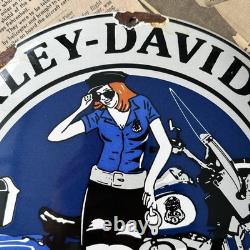 Vintage 1969 Harley Davidson Motorcycles 12 Inch Convex Porcelainenamel Sign