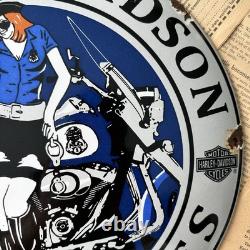 Vintage 1969 Harley Davidson Motorcycles 12 Inch Convex Porcelainenamel Sign