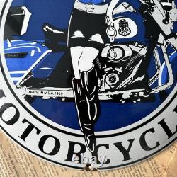 Vintage 1969 Harley Davidson Motorcycles 12 Inch Convex Porcelainenamel Sign