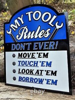 Vintage 1970's My Tool Rules Porcelain Garage Sign 12 X 9 1/2 Nice Sign
