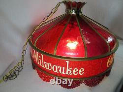 Vintage 1970's Old Milwaukee Beer round hanging pool table lighted bar sign