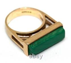 Vintage 1970s statement malachite designer 9 ct gold ring signed MC size L 7.5 g