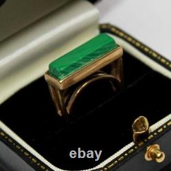 Vintage 1970s statement malachite designer 9 ct gold ring signed MC size L 7.5 g