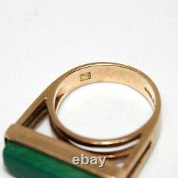 Vintage 1970s statement malachite designer 9 ct gold ring signed MC size L 7.5 g