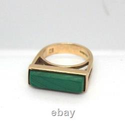 Vintage 1970s statement malachite designer 9 ct gold ring signed MC size L 7.5 g