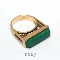 Vintage 1970s statement malachite designer 9 ct gold ring signed MC size L 7.5 g