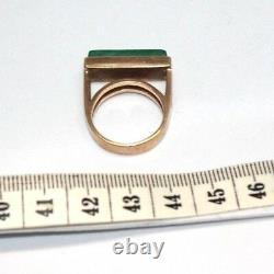 Vintage 1970s statement malachite designer 9 ct gold ring signed MC size L 7.5 g