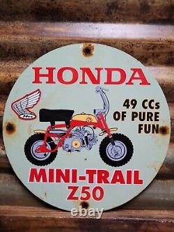 Vintage 1971 Honda Porcelain Sign Motorcycle Dirt Bike Mini Trail Z50 Scooter