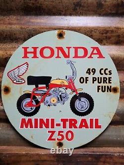 Vintage 1971 Honda Porcelain Sign Motorcycle Dirt Bike Mini Trail Z50 Scooter