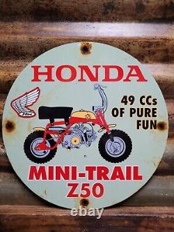 Vintage 1971 Honda Porcelain Sign Motorcycle Dirt Bike Mini Trail Z50 Scooter