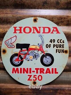 Vintage 1971 Honda Porcelain Sign Motorcycle Dirt Bike Mini Trail Z50 Scooter