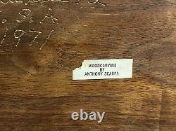 Vintage 1971 Original Wood Carving Bull Bear Desk Stand Anthony Scarpa Signed