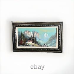 Vintage 1975 Oil On Canvas Large Mountain Scape Painting (Signed)