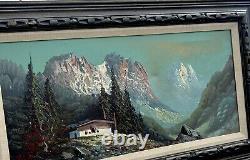 Vintage 1975 Oil On Canvas Large Mountain Scape Painting (Signed)