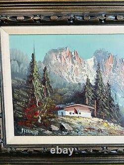 Vintage 1975 Oil On Canvas Large Mountain Scape Painting (Signed)