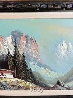 Vintage 1975 Oil On Canvas Large Mountain Scape Painting (Signed)
