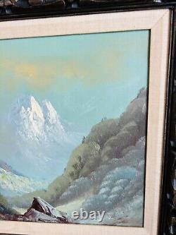 Vintage 1975 Oil On Canvas Large Mountain Scape Painting (Signed)