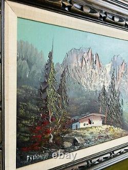 Vintage 1975 Oil On Canvas Large Mountain Scape Painting (Signed)